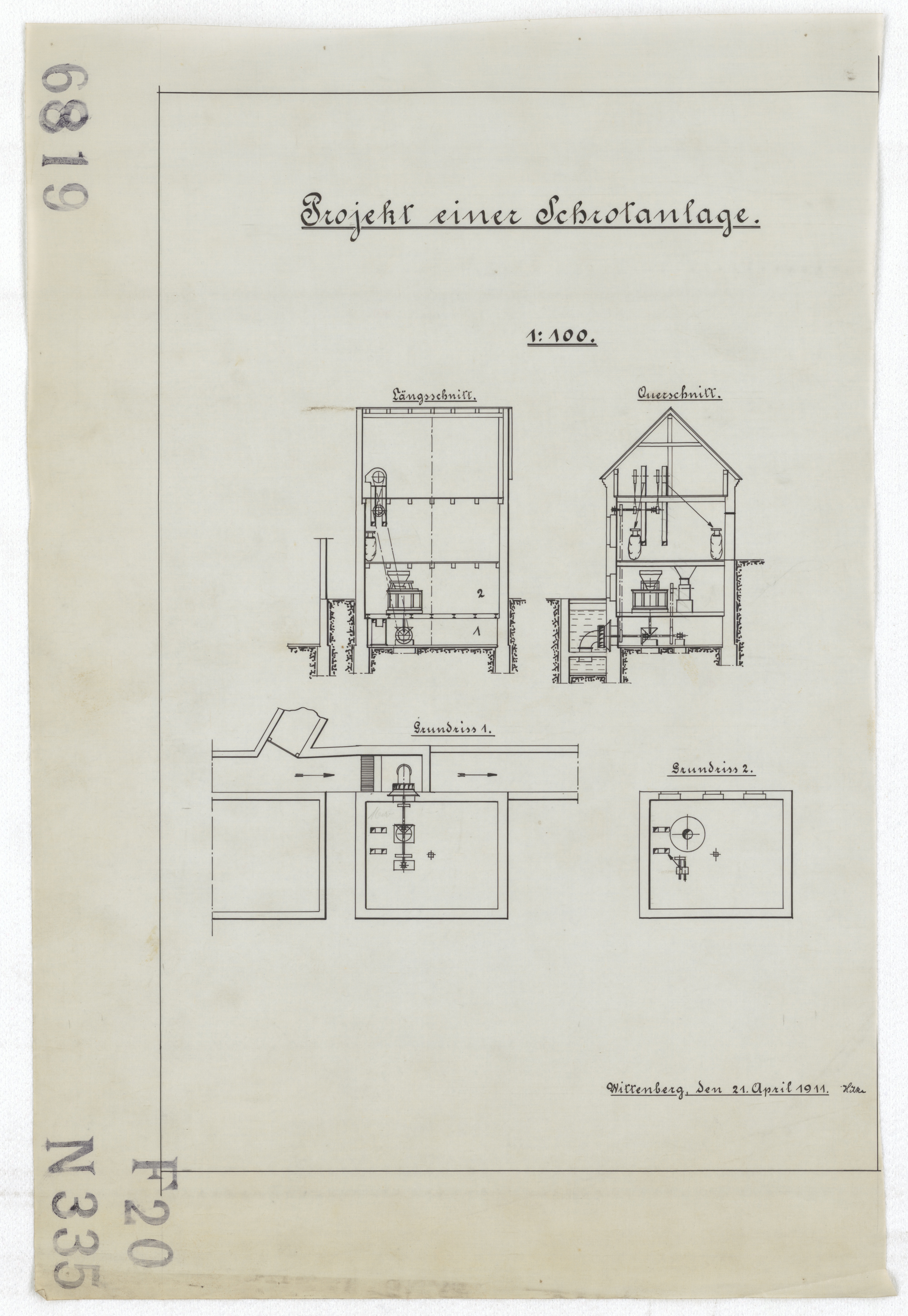 Technische Zeichnung : Projekt einer Schrotanlage (Stiftung Deutsches Technikmuseum Berlin CC BY-SA)