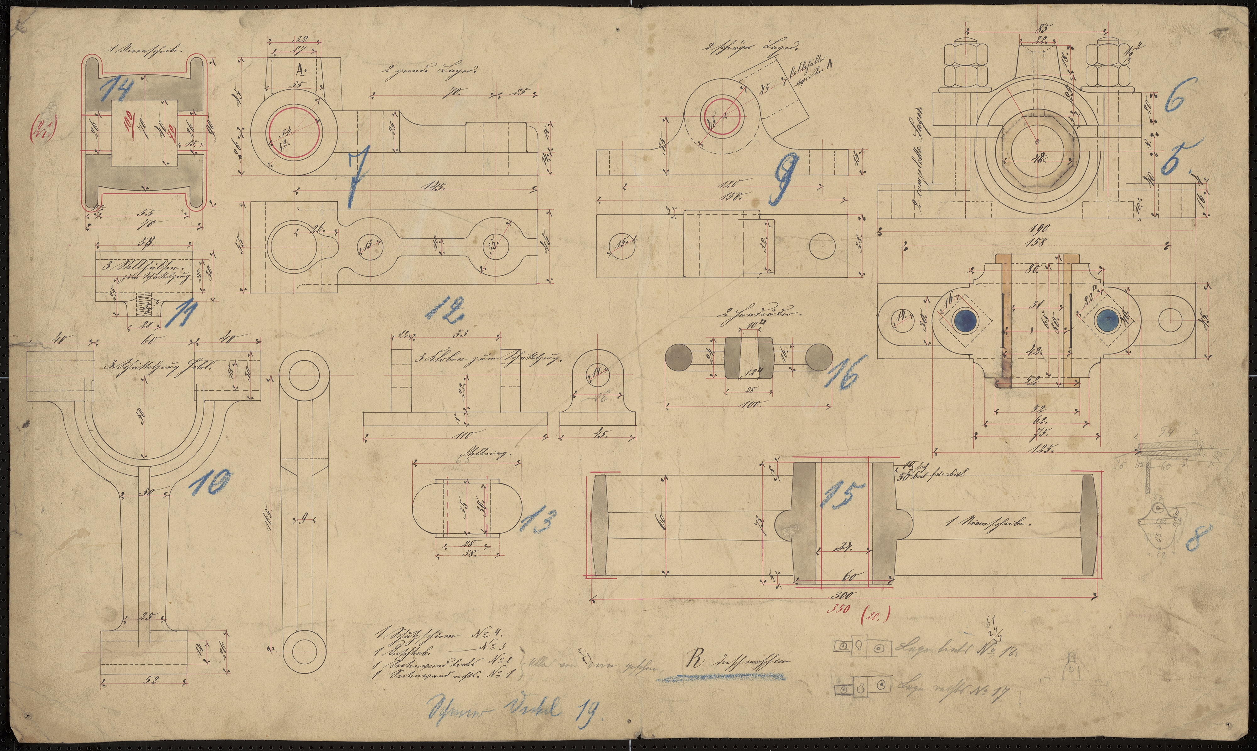 Technische Zeichnung : [Gussteile für die Dreschmaschine R] (Stiftung Deutsches Technikmuseum Berlin CC BY-SA)