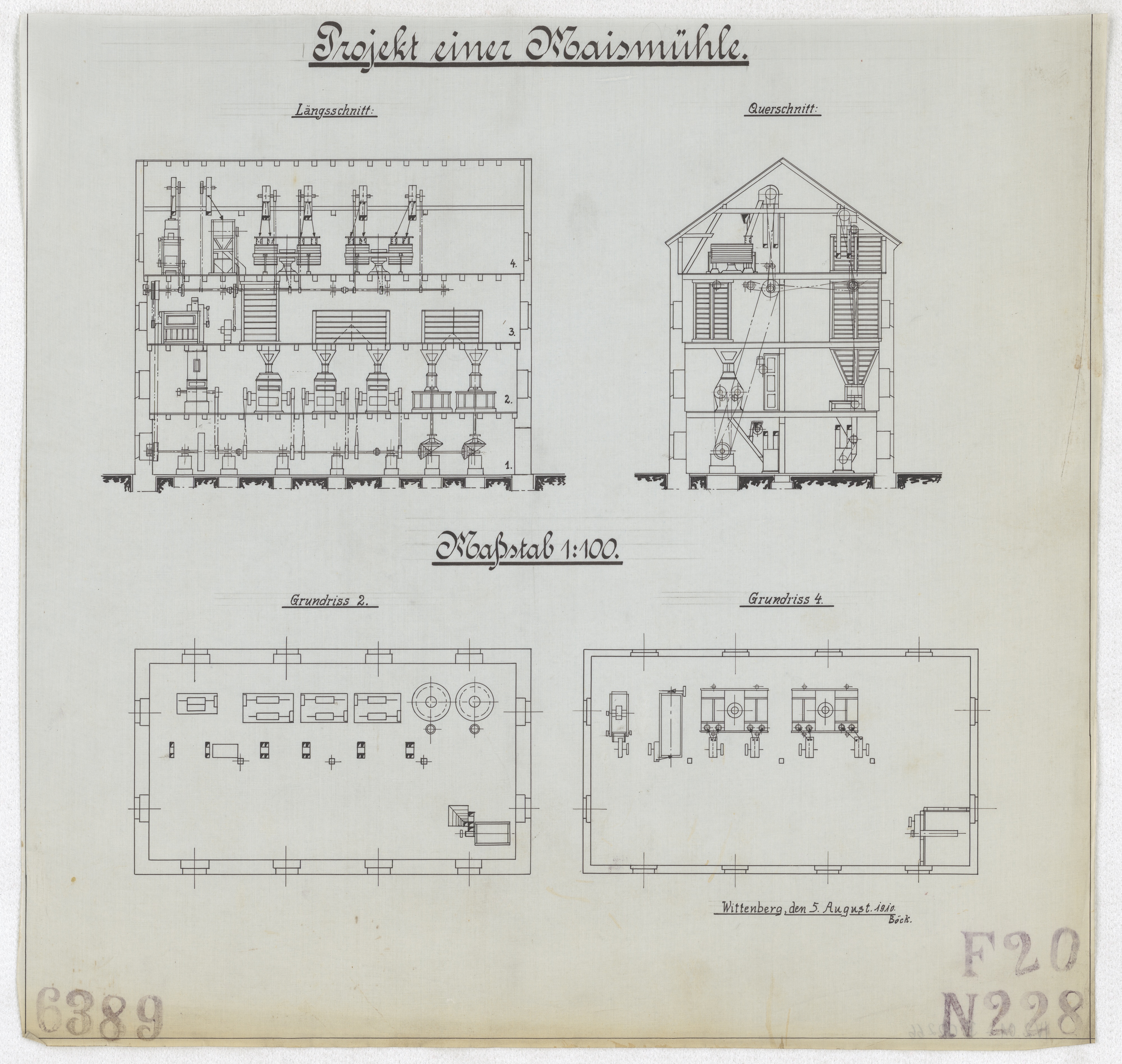 Technische Zeichnung : Projekt einer Maismühle (Stiftung Deutsches Technikmuseum Berlin CC BY-SA)