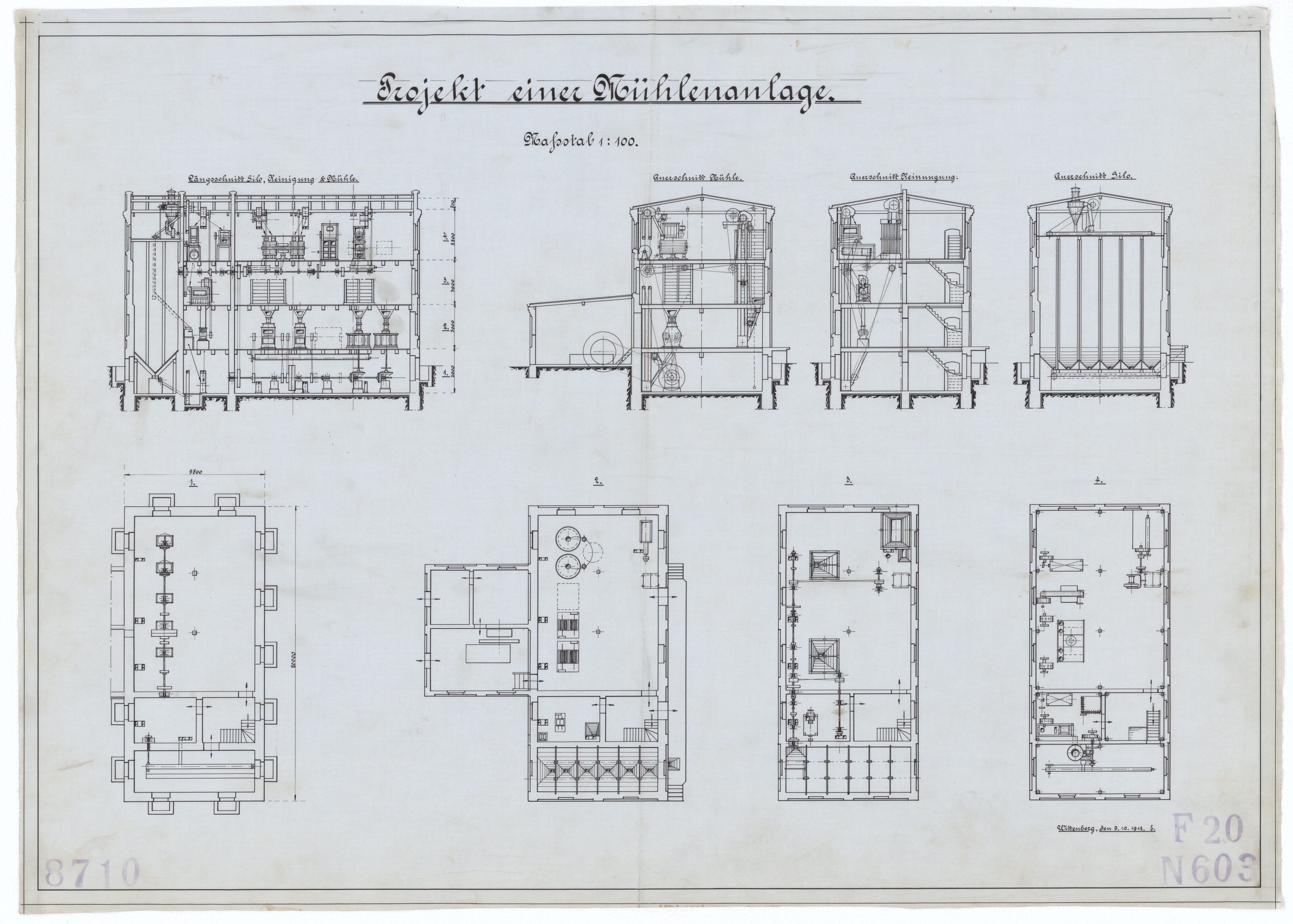 Technische Zeichnung : Projekt einer Mühlenanlage (Stiftung Deutsches Technikmuseum Berlin CC BY-SA)