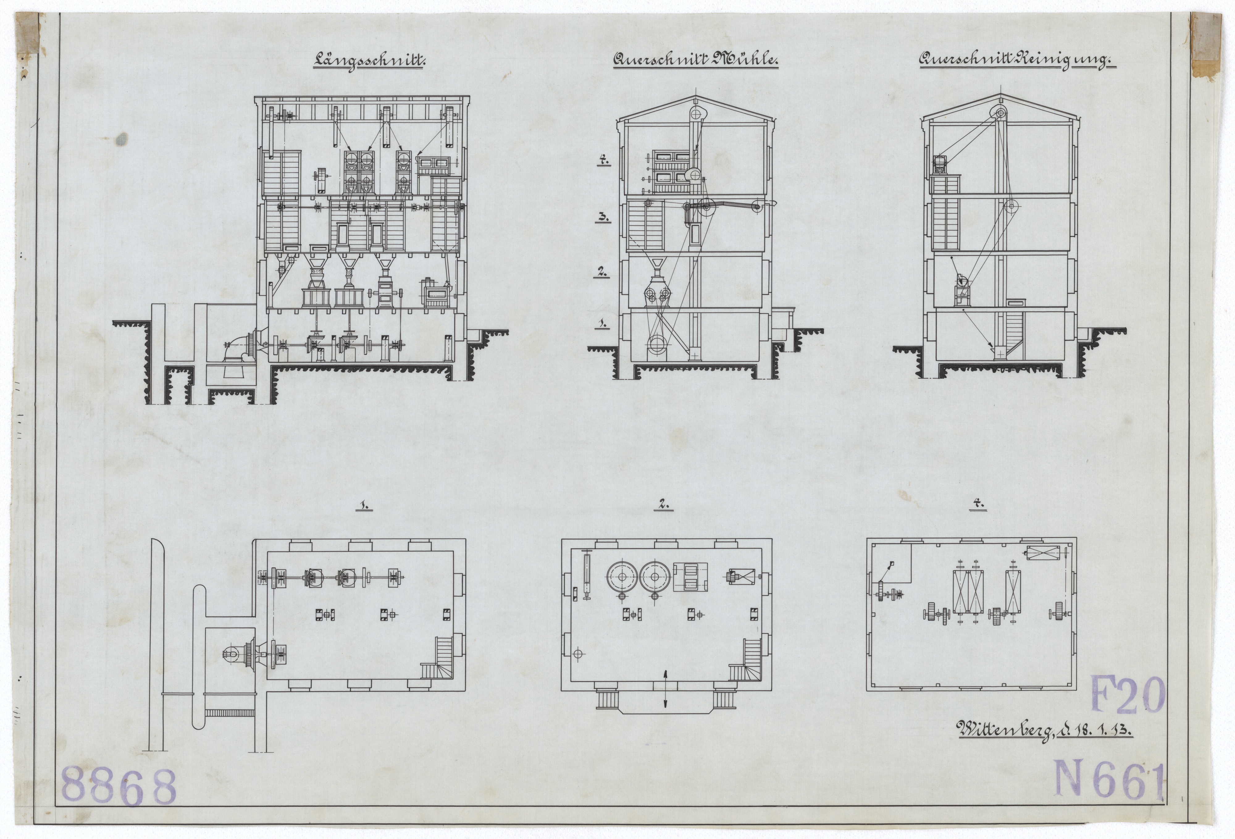 Technische Zeichnung : [Projekt zum Neubau einer Wassermühle für den Auftraggeber Friedrich in Gorischewo] (Stiftung Deutsches Technikmuseum Berlin CC BY-SA)