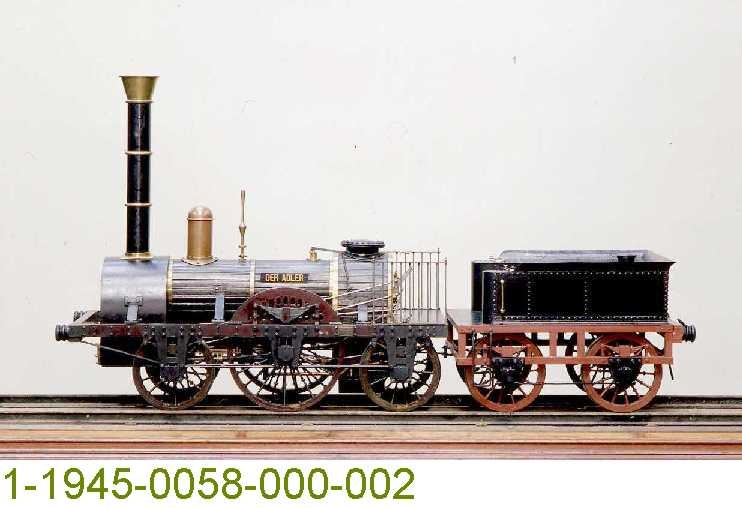 Dampflok "DER ADLER" für die Ludwigseisenbahn Nürnberg--Fürth, Modell 1:5 (Stiftung Deutsches Technikmuseum Berlin CC0)