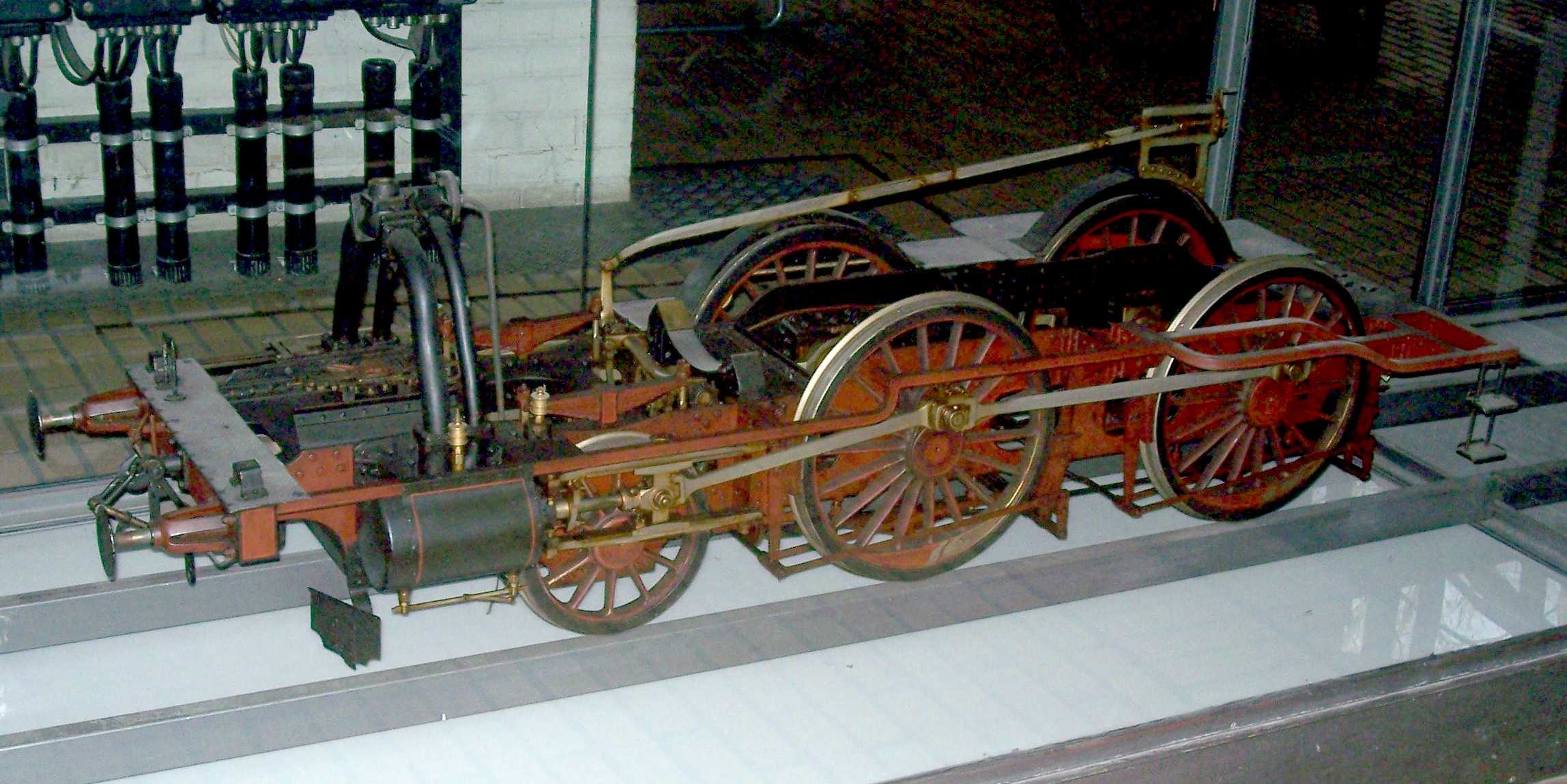 Untergestell einer preußischen Personenzugdampflok Typ P 3.1, Modell 1:5 (Stiftung Deutsches Technikmuseum Berlin CC0)