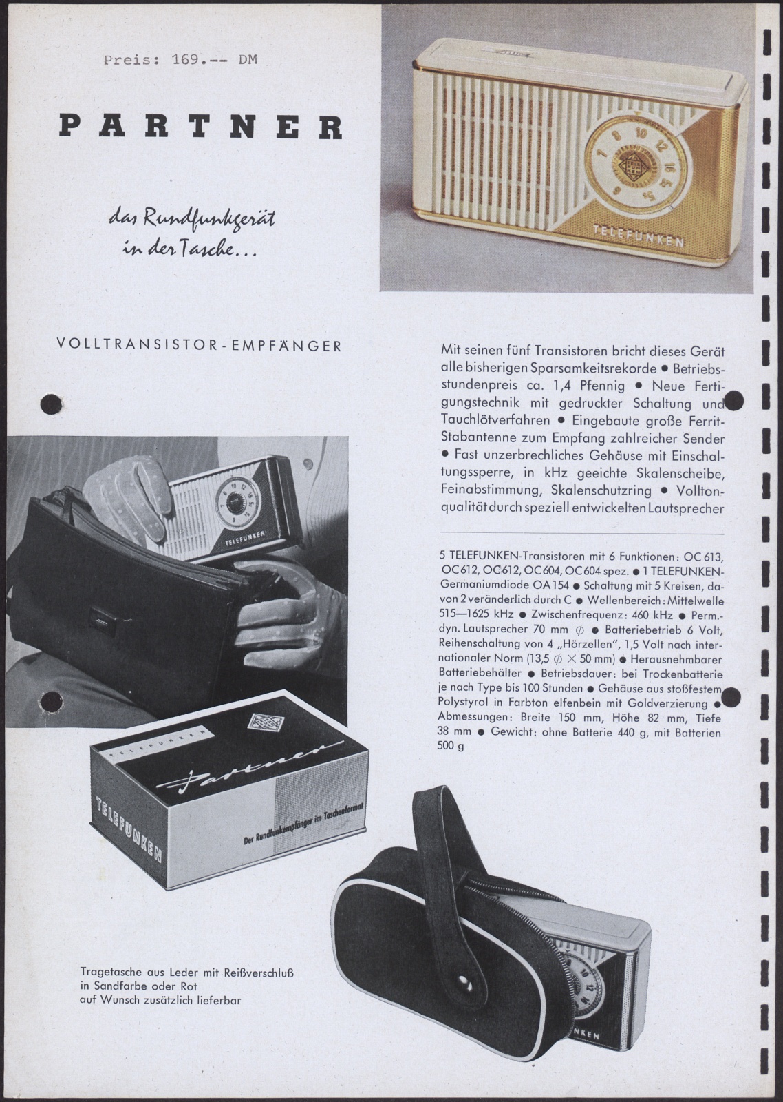 Werbeprospekt: Telefunken Partner das Rundfunkgerät in der Tasche (Stiftung Deutsches Technikmuseum Berlin CC0)