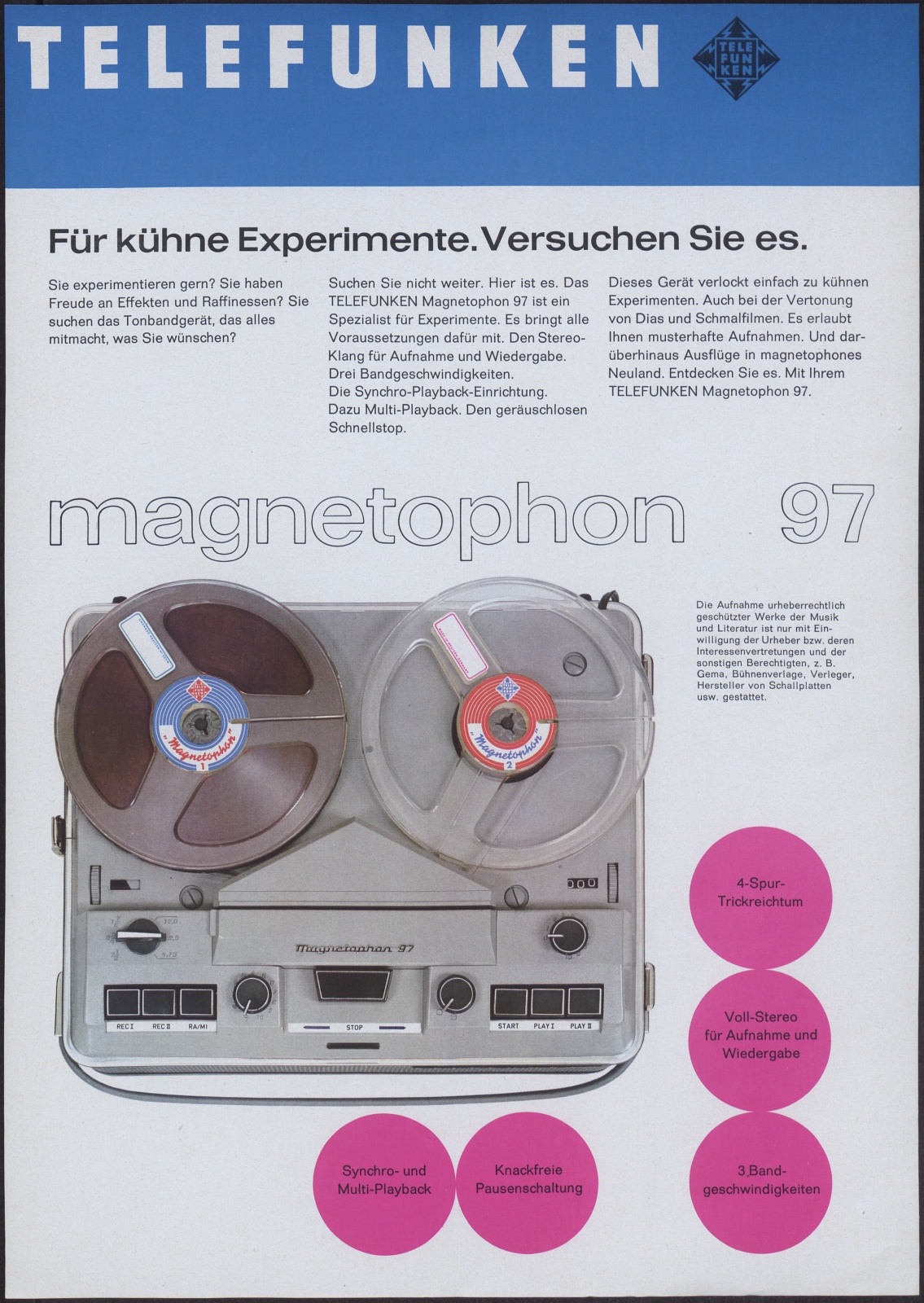 Werbeprospekt: Telefunken magnetophon 97 (Stiftung Deutsches Technikmuseum Berlin CC0)