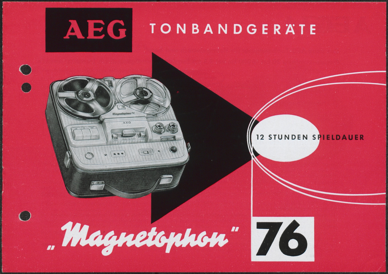 Werbeprospekt: AEG Tonbandgeräte Magnetophon 76; 12 Stunden Spieldauer (Stiftung Deutsches Technikmuseum Berlin CC0)