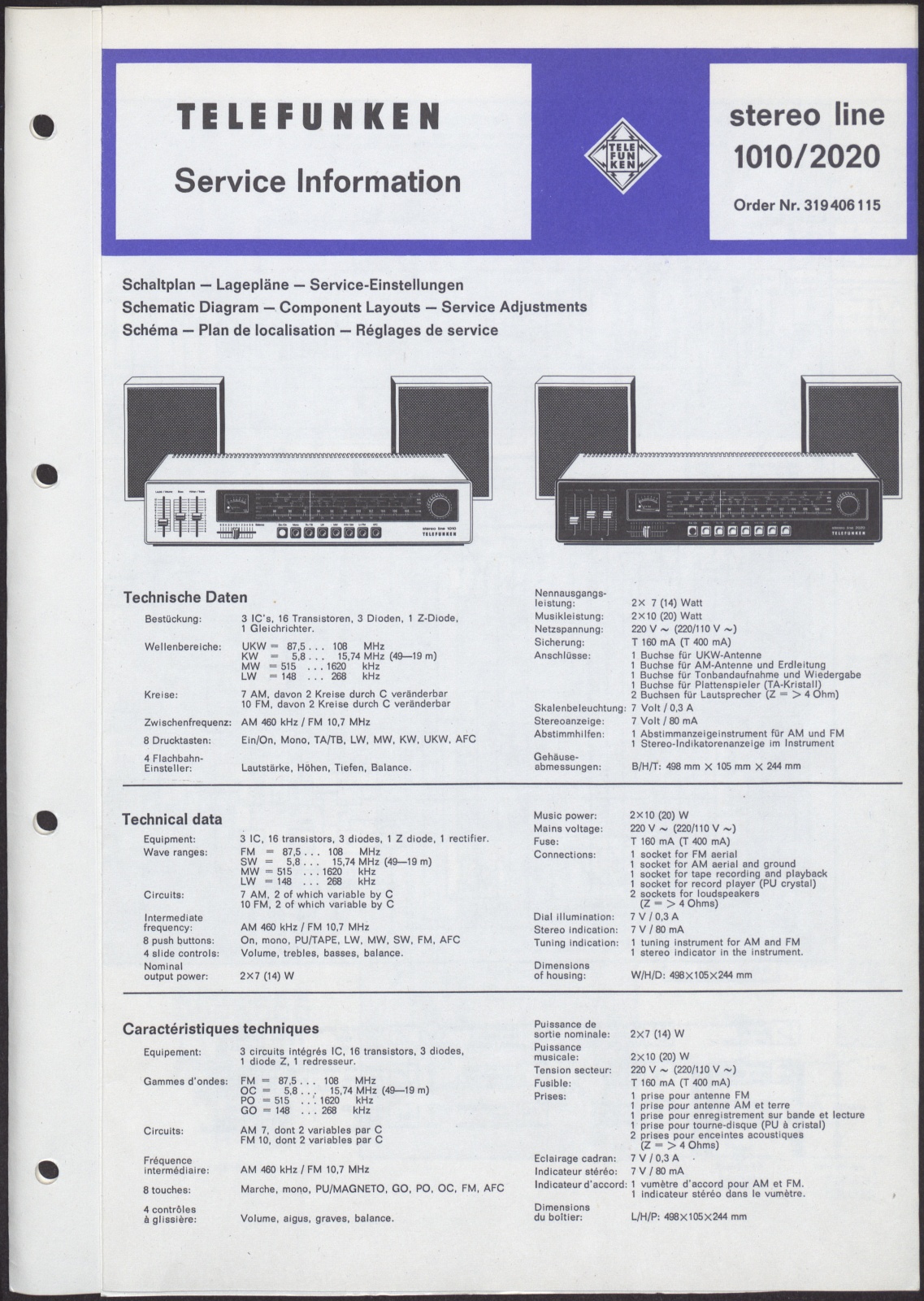 Bedienungsanleitung: Telefunken Service Information stereo line 1010 / 2020 (Stiftung Deutsches Technikmuseum Berlin CC0)