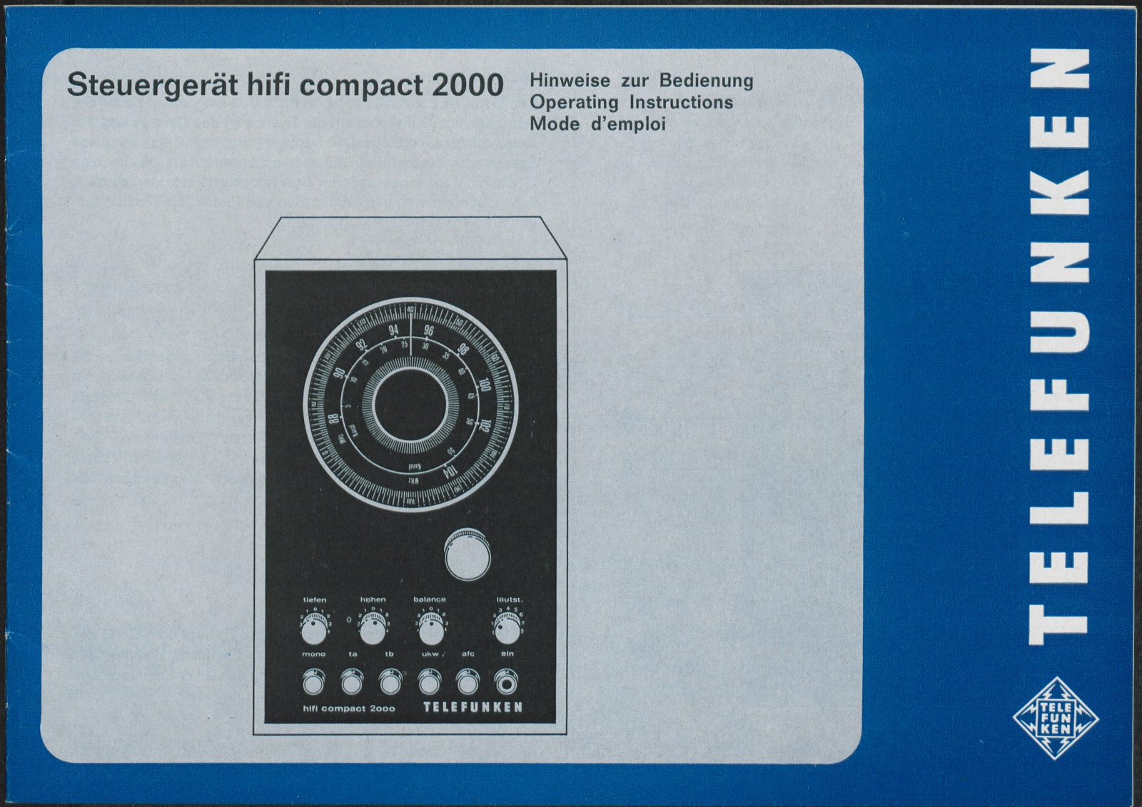 Bedienungsanleitung: Hinweis zur Bedienung Telefunken Steuergerät hifi compact 2000 (Stiftung Deutsches Technikmuseum Berlin CC0)