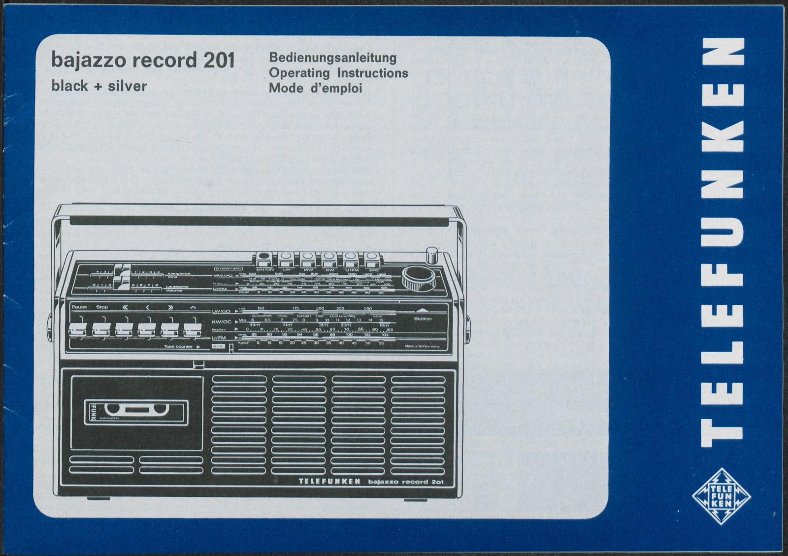 Bedienungsanleitung: Bedienungsanleitung Telefunken bajazzo record 201 (Stiftung Deutsches Technikmuseum Berlin CC0)
