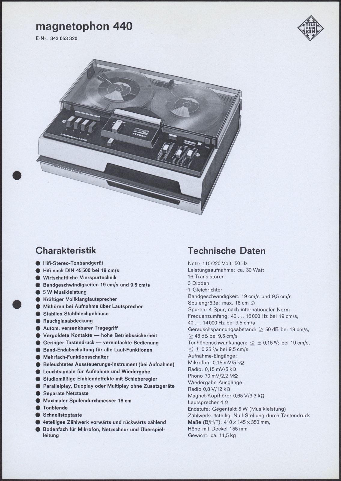 Werbeprospekt: Telefunken magnetophon 440 (Stiftung Deutsches Technikmuseum Berlin CC0)