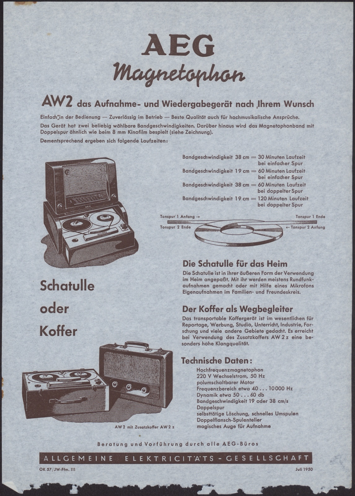 Werbeprospekt: AEG Magnetophon AW2 (Stiftung Deutsches Technikmuseum Berlin CC0)