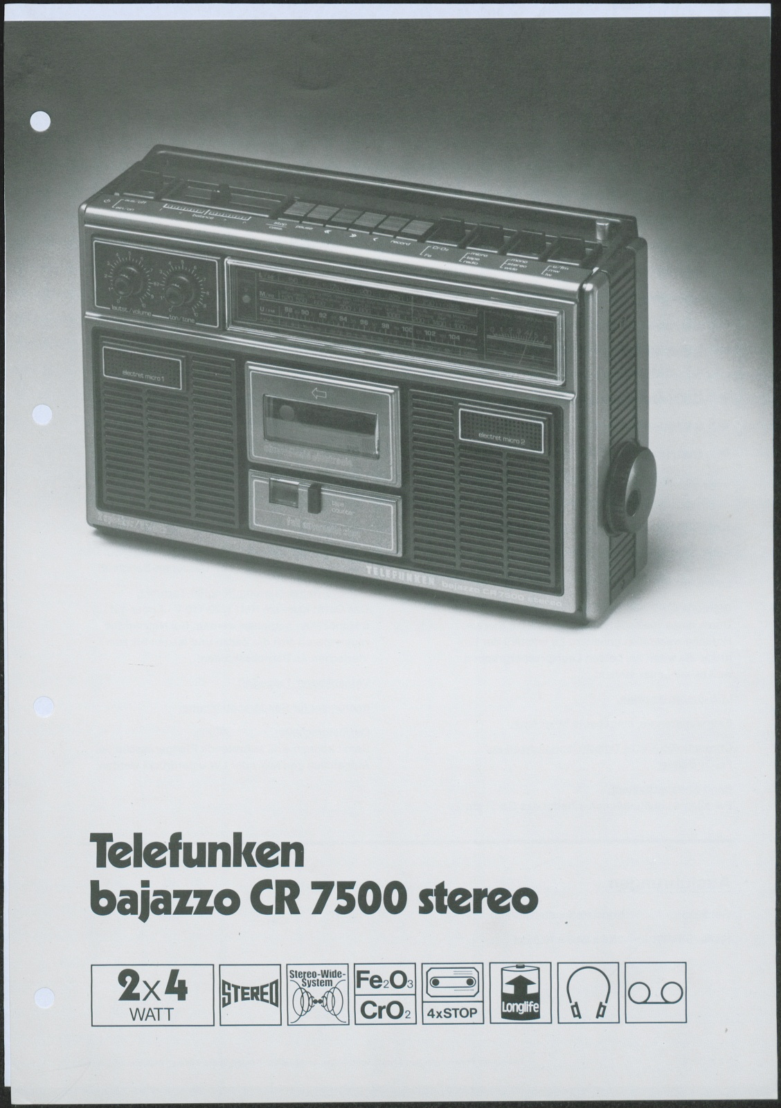 Werbeblatt: Werbeblatt für das Telefunken bajazzo CR 7500 stereo (Stiftung Deutsches Technikmuseum Berlin CC0)