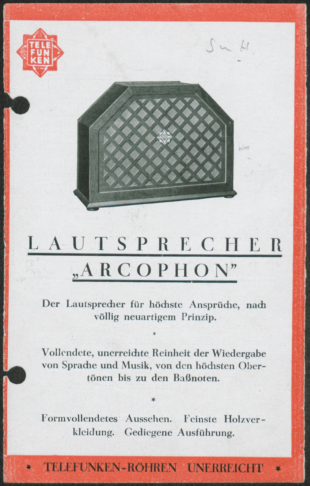 Werbeprospekt: Lautsprecher Arcophon und Telefunken Transformator T 326 und T 327 (Stiftung Deutsches Technikmuseum Berlin CC0)