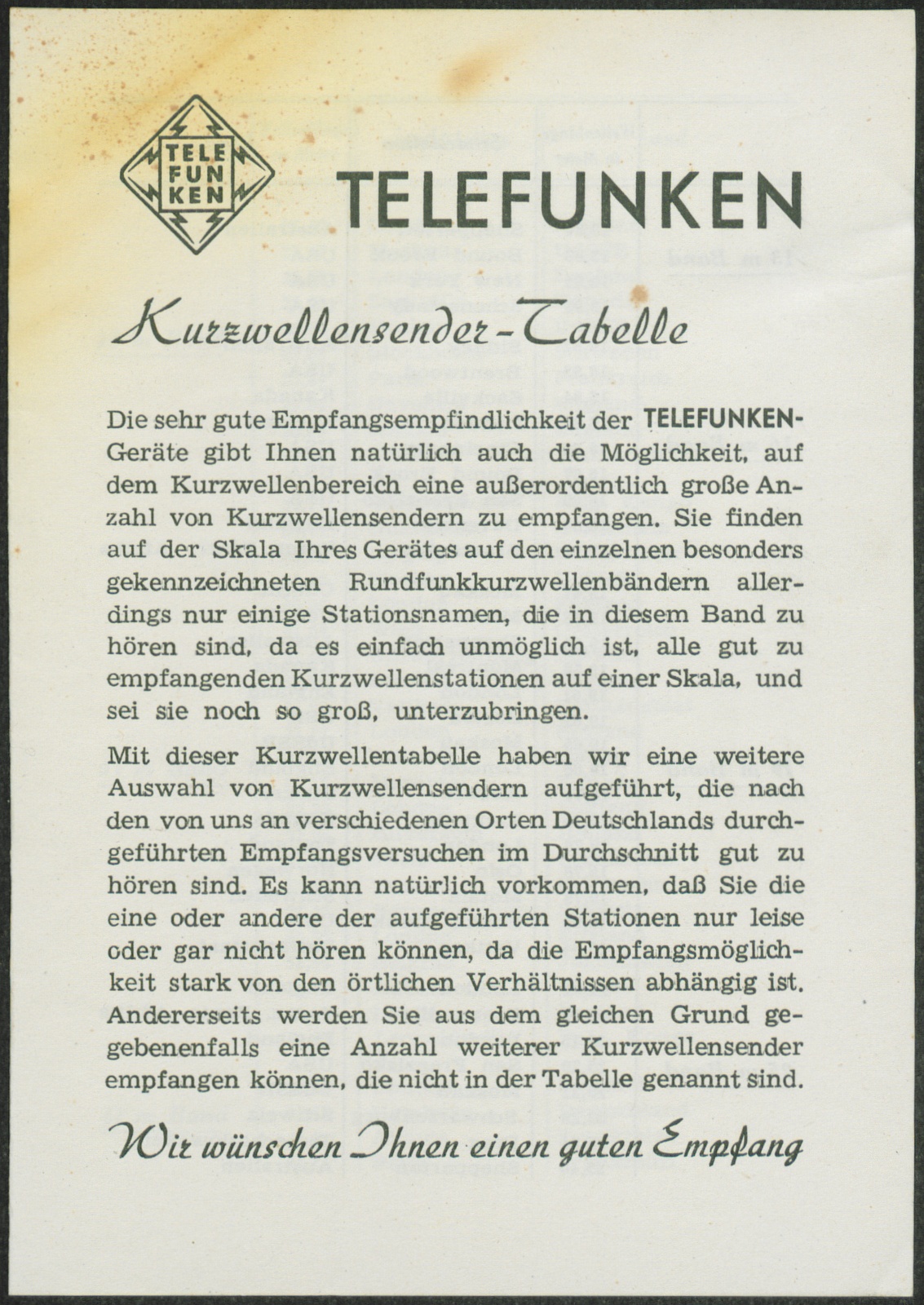 Sendertabelle: Kurzwellensender - Tabelle (Stiftung Deutsches Technikmuseum Berlin CC0)