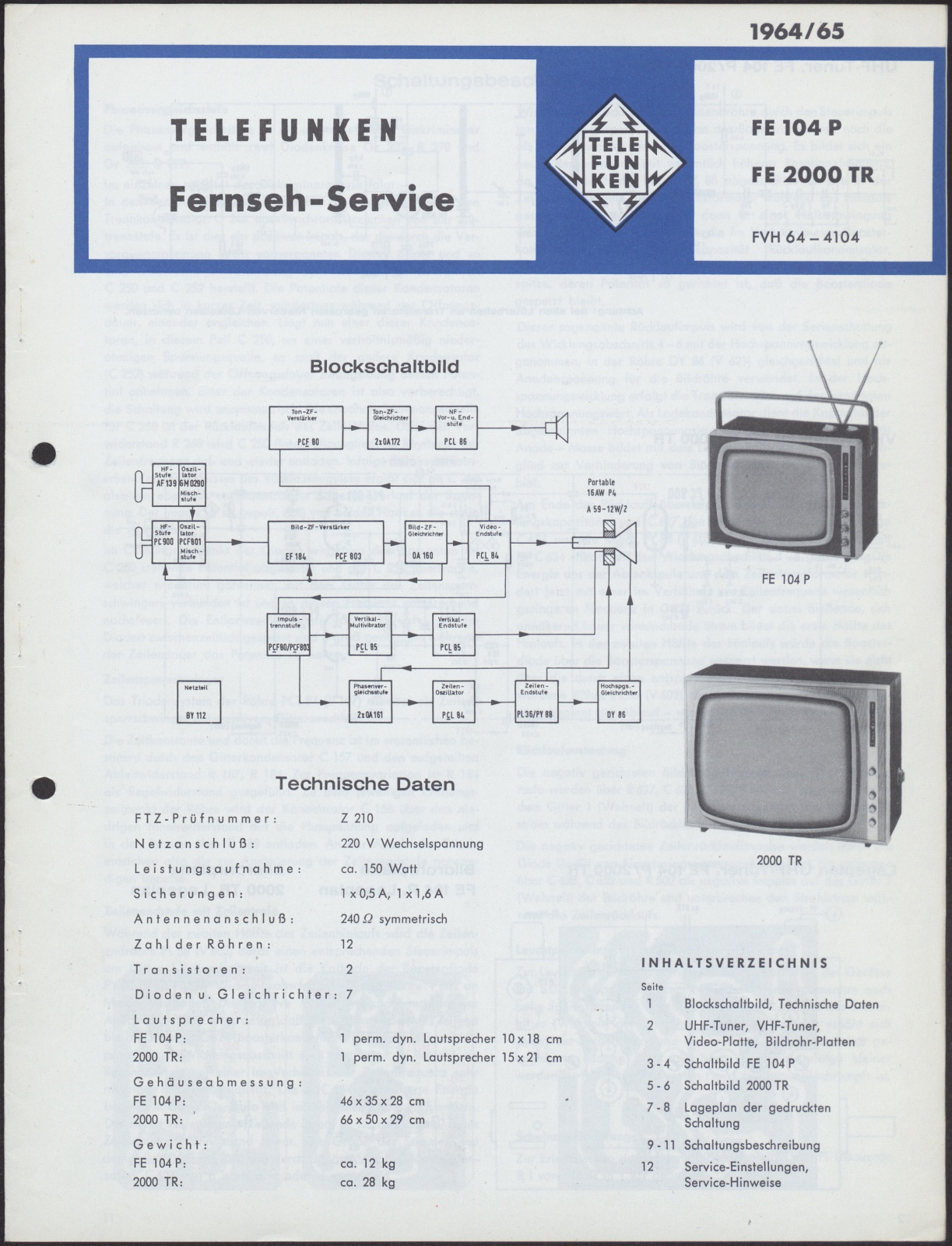 Werkstattanleitung: Telefunken Fernseh-Service FE 104 P FE 2000 TR  1964/65 : FVH 64-4104 (Stiftung Deutsches Technikmuseum Berlin CC0)