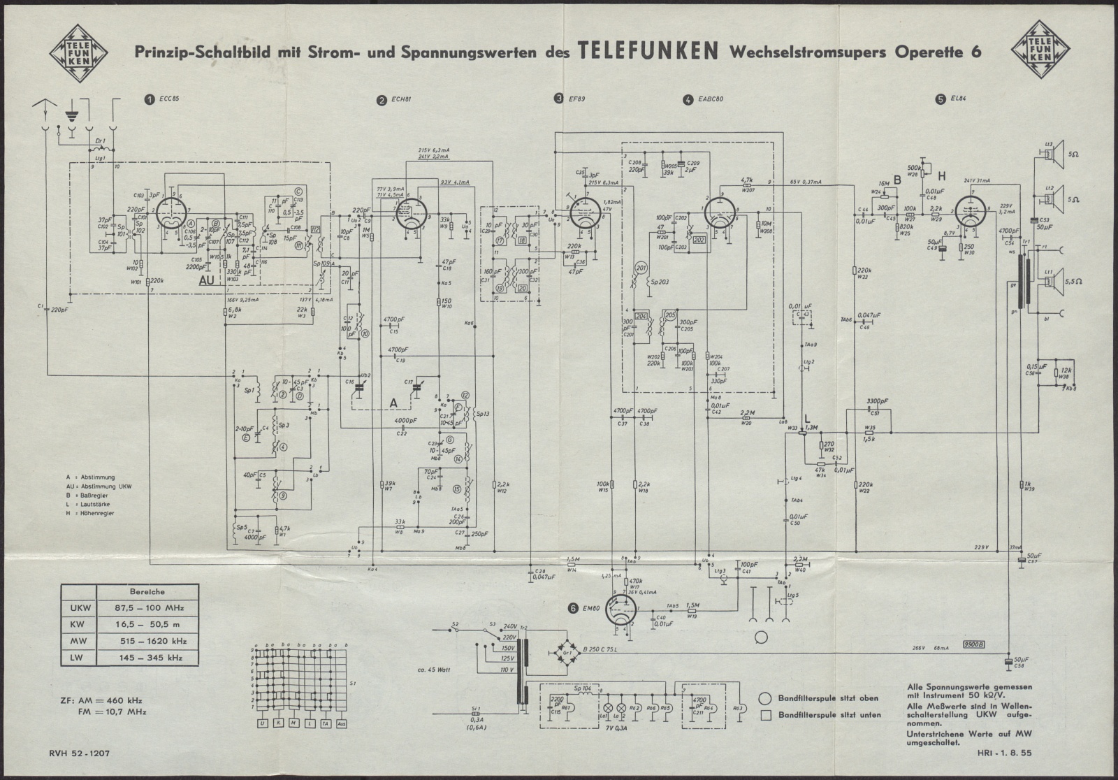 Schaltbild: Telefunken Operette 6 (Stiftung Deutsches Technikmuseum Berlin CC0)