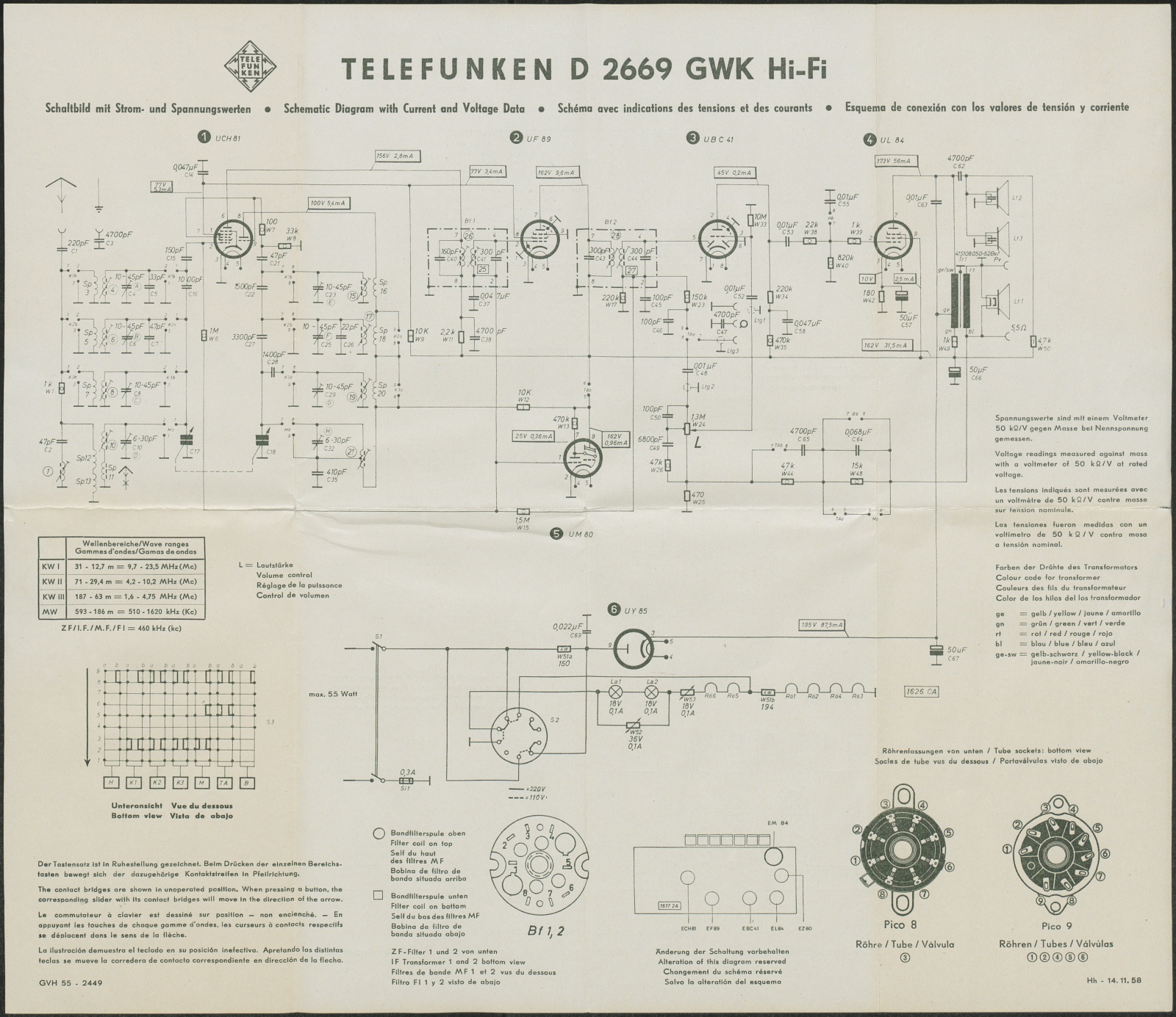 Schaltbild: Telefunken D 2669 GWK (Stiftung Deutsches Technikmuseum Berlin CC0)