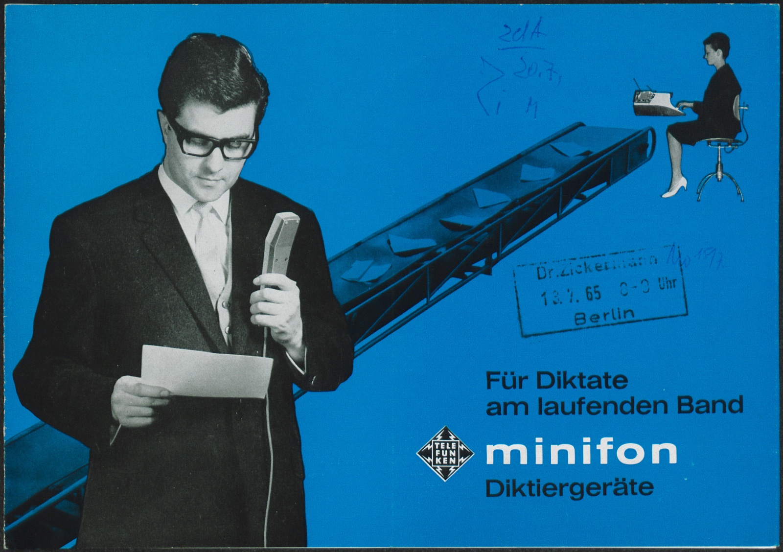 Werbeprospekt: Für Diktate am laufenden Band; minifon Diktiergeräte (Stiftung Deutsches Technikmuseum Berlin CC0)