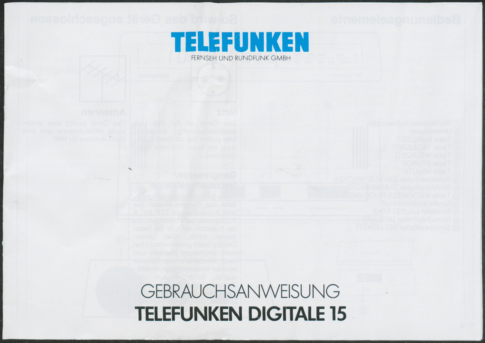Bedienungsanleitung: Telefunken digitale 15 (Stiftung Deutsches Technikmuseum Berlin CC0)