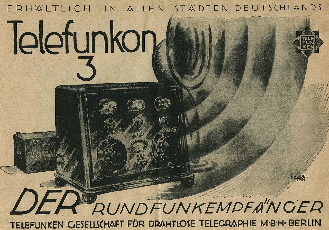 Werbeblatt: Erhältlich in allen Städten Deutschlands Telefunkon 3 : Der Rundfunkempfänger (Stiftung Deutsches Technikmuseum Berlin CC0)
