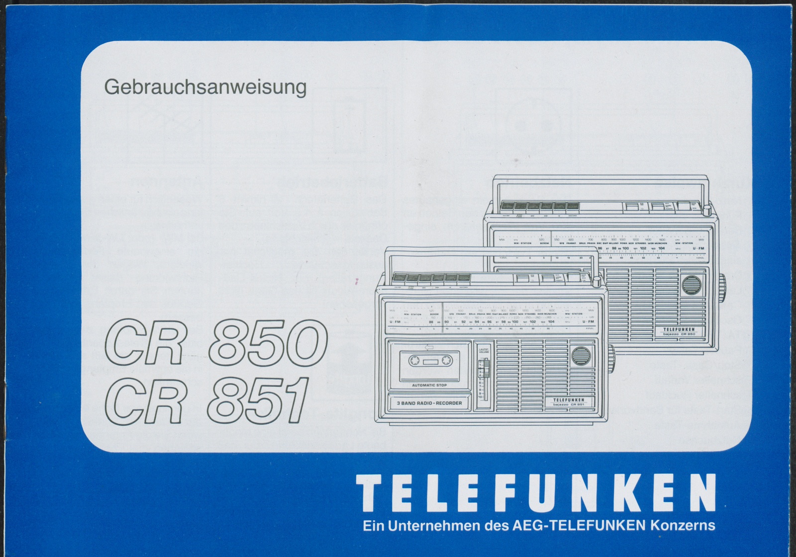 Bedienungsanleitung: Telefunken bajazzo CR 850, CR 851 (Stiftung Deutsches Technikmuseum Berlin CC0)