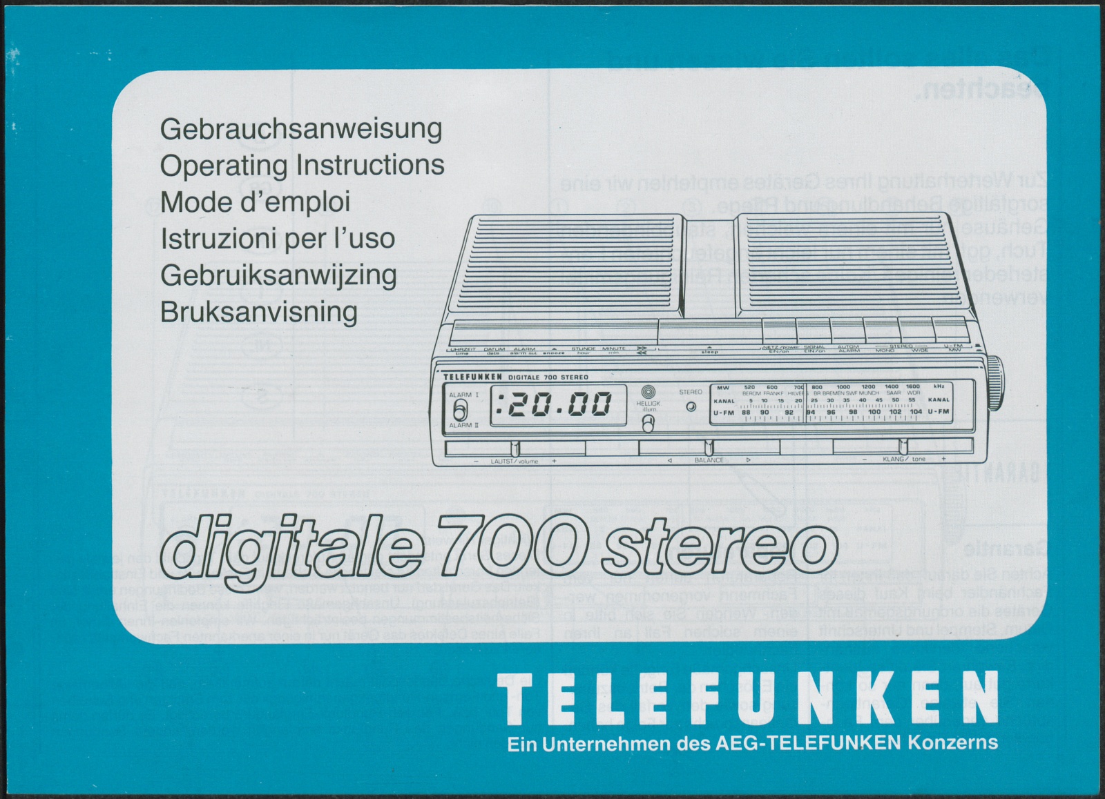 Bedienungsanleitung: Telefunken digitale 700 Stereo (Stiftung Deutsches Technikmuseum Berlin CC0)