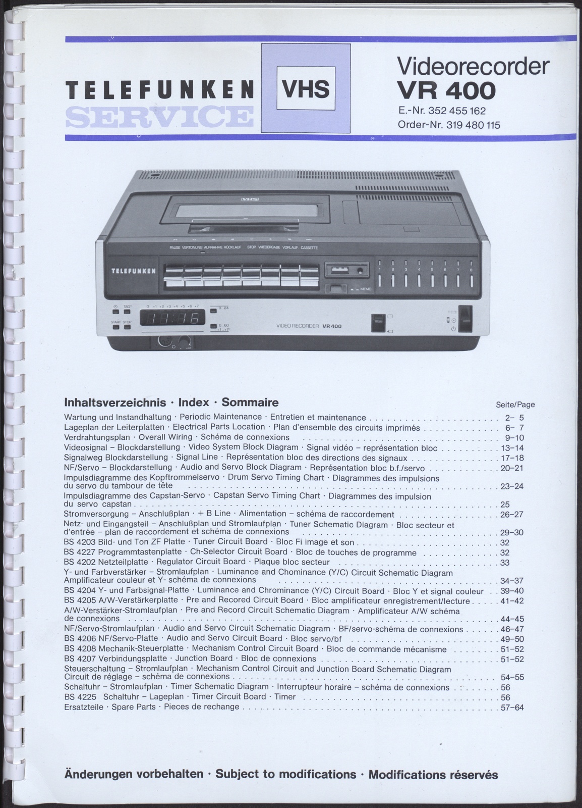 Bedienungsanleitung: Telefunken Service Videorecorder VR 400 (Stiftung Deutsches Technikmuseum Berlin CC0)