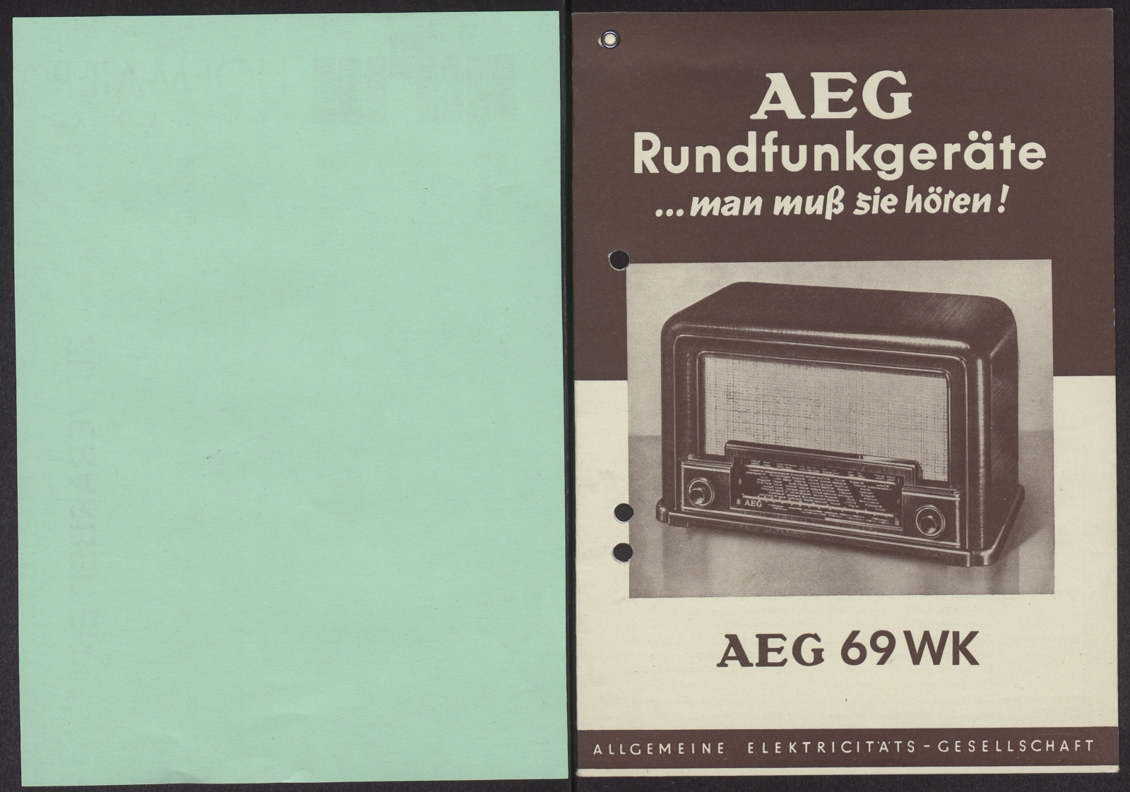 Bedienungsanleitung: AEG Rundfunkgeräte ... man muß sie hören! AEG 69 WK (Stiftung Deutsches Technikmuseum Berlin CC0)