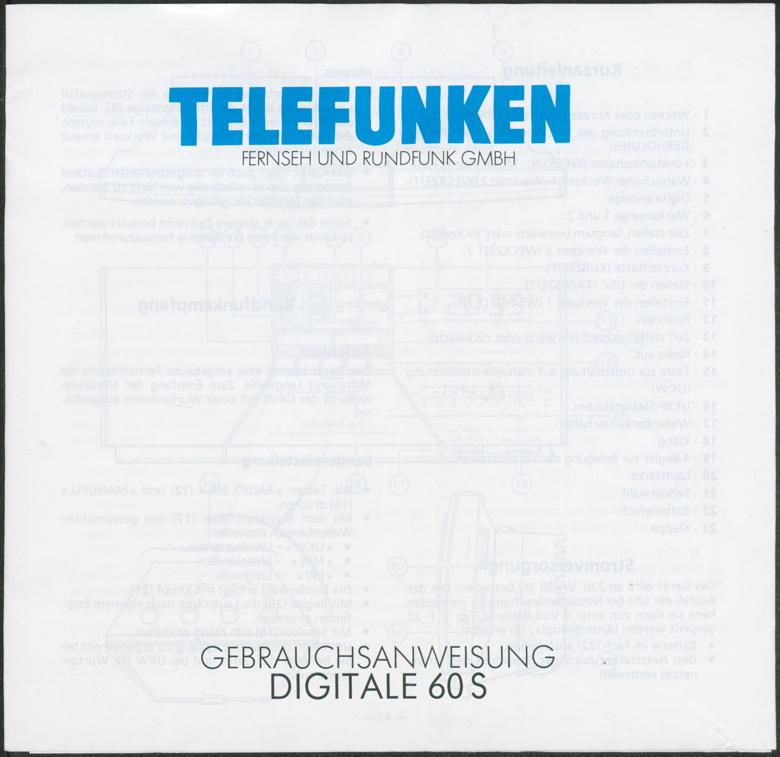 Bedienungsanleitung: Telefunken digitale 60 S (Stiftung Deutsches Technikmuseum Berlin CC0)