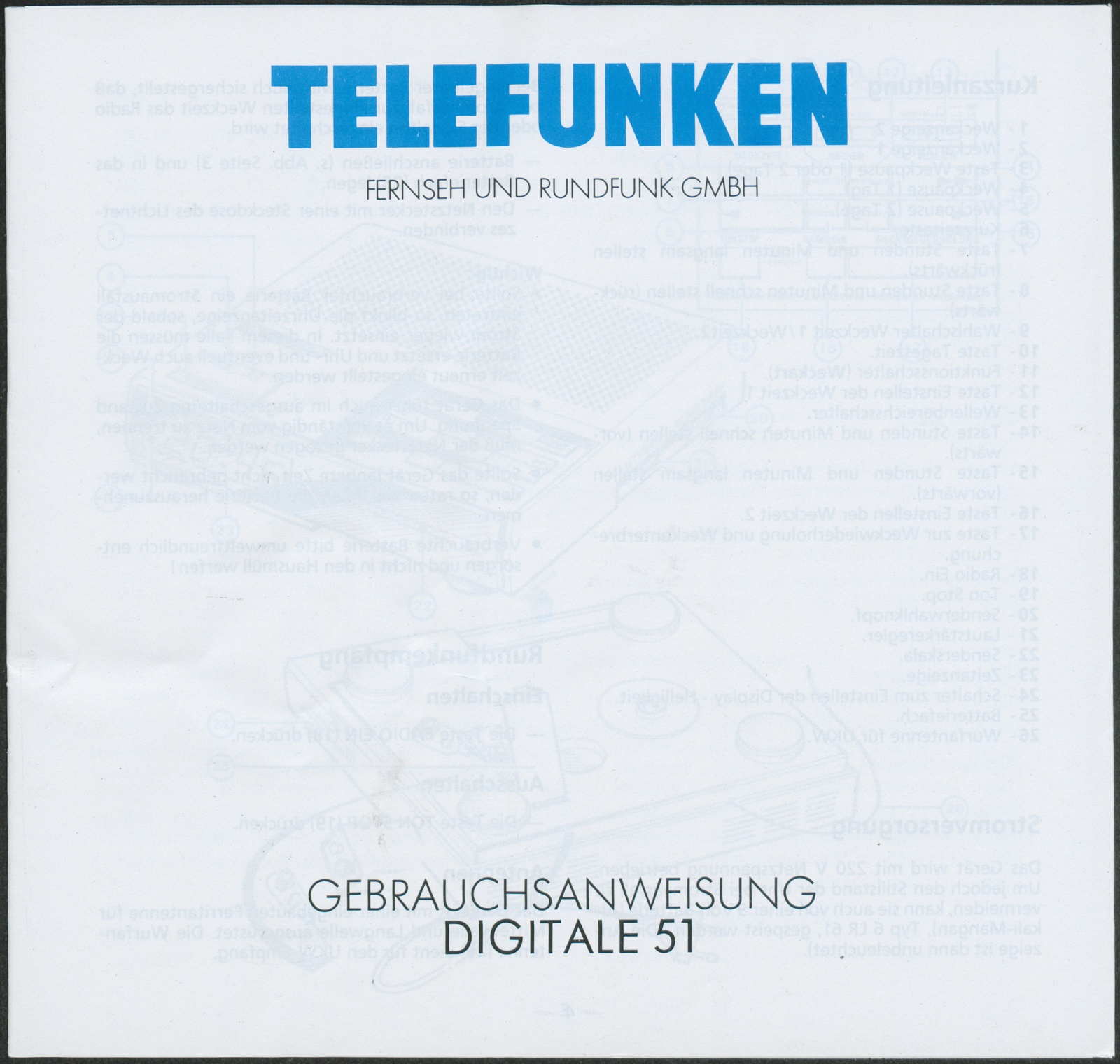 Bedienungsanleitung: Telefunken digitale 51 (Stiftung Deutsches Technikmuseum Berlin CC0)