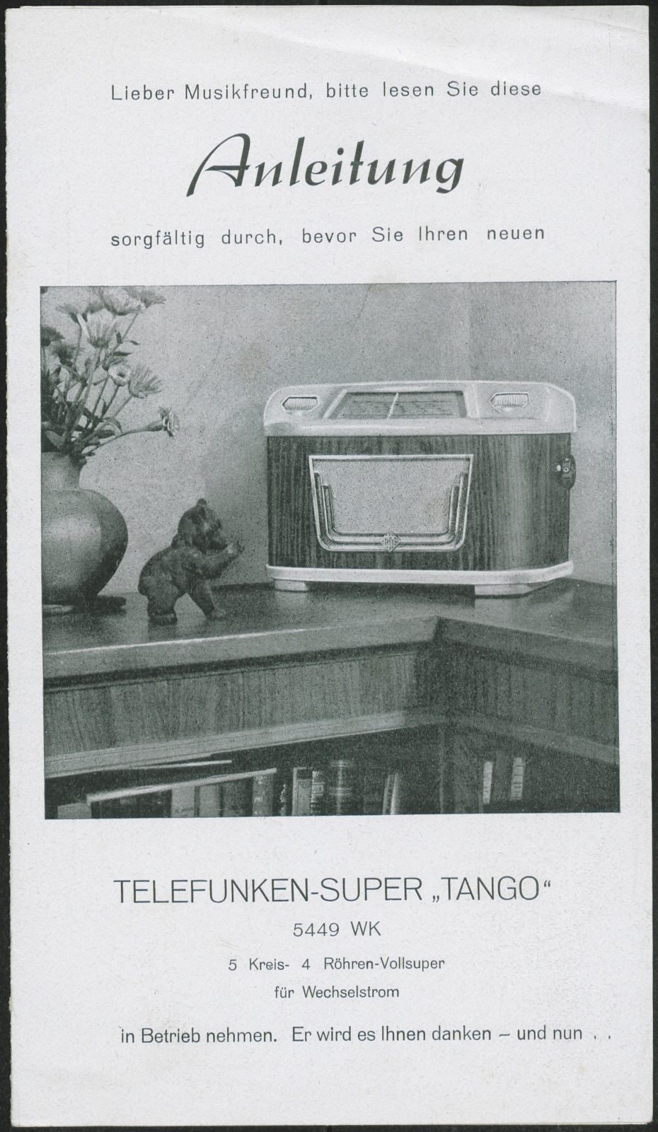 Bedienungsanleitung: Anleitung Telefunken Super Tango 5449 WK (Stiftung Deutsches Technikmuseum Berlin CC0)