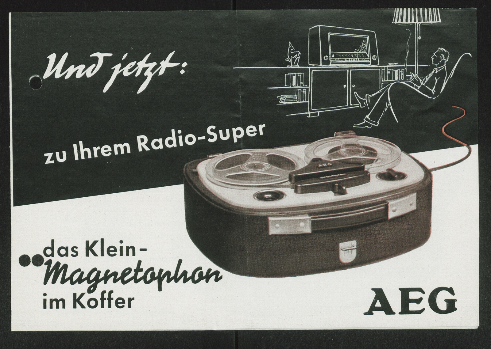 Werbeprospekt: Und jetzt: zu Ihrem Radio-Super das Klein-Magnetophon im Koffer (Stiftung Deutsches Technikmuseum Berlin CC0)