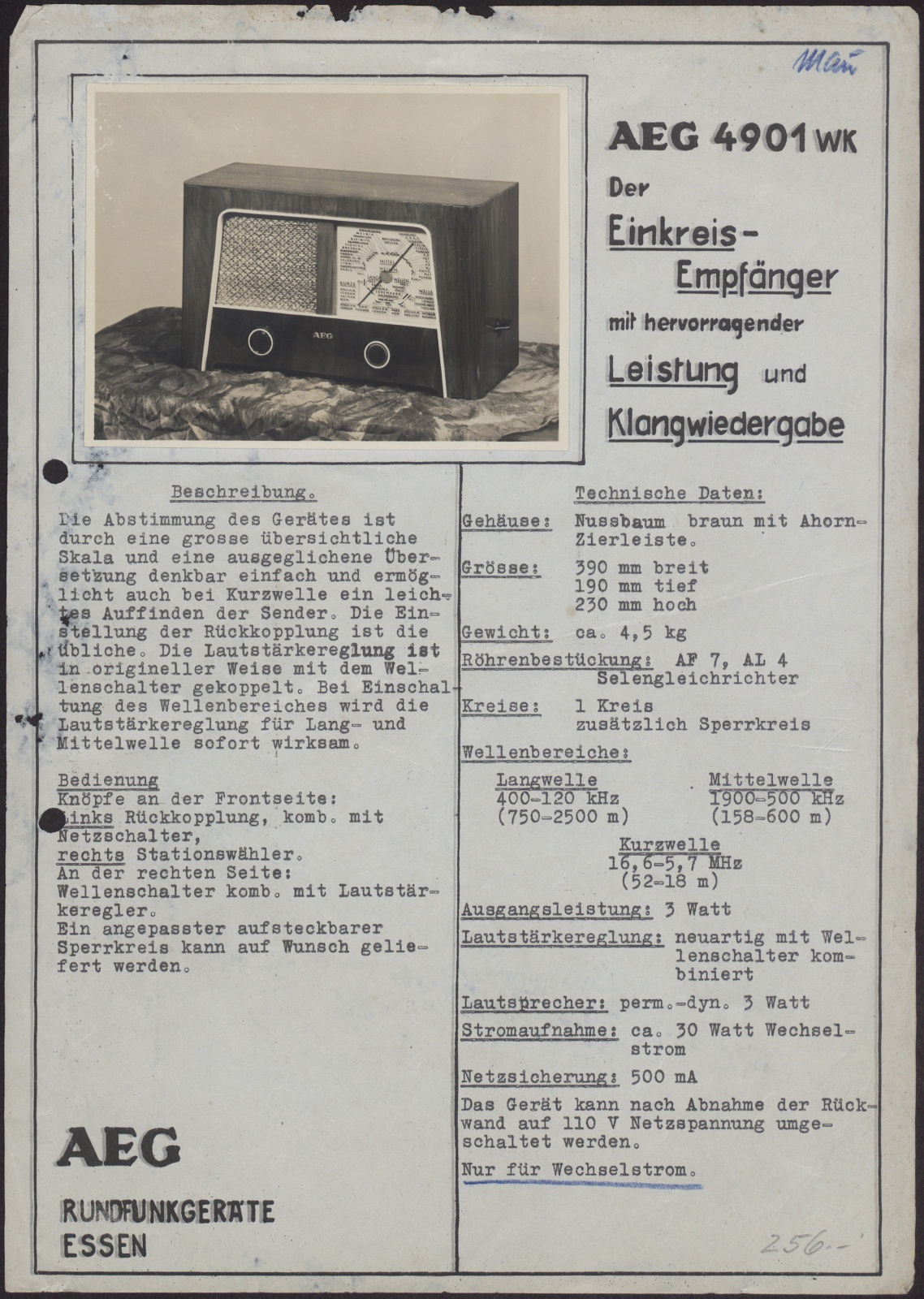 Bedienungsanleitung: AEG 4901 WK (Stiftung Deutsches Technikmuseum Berlin CC0)