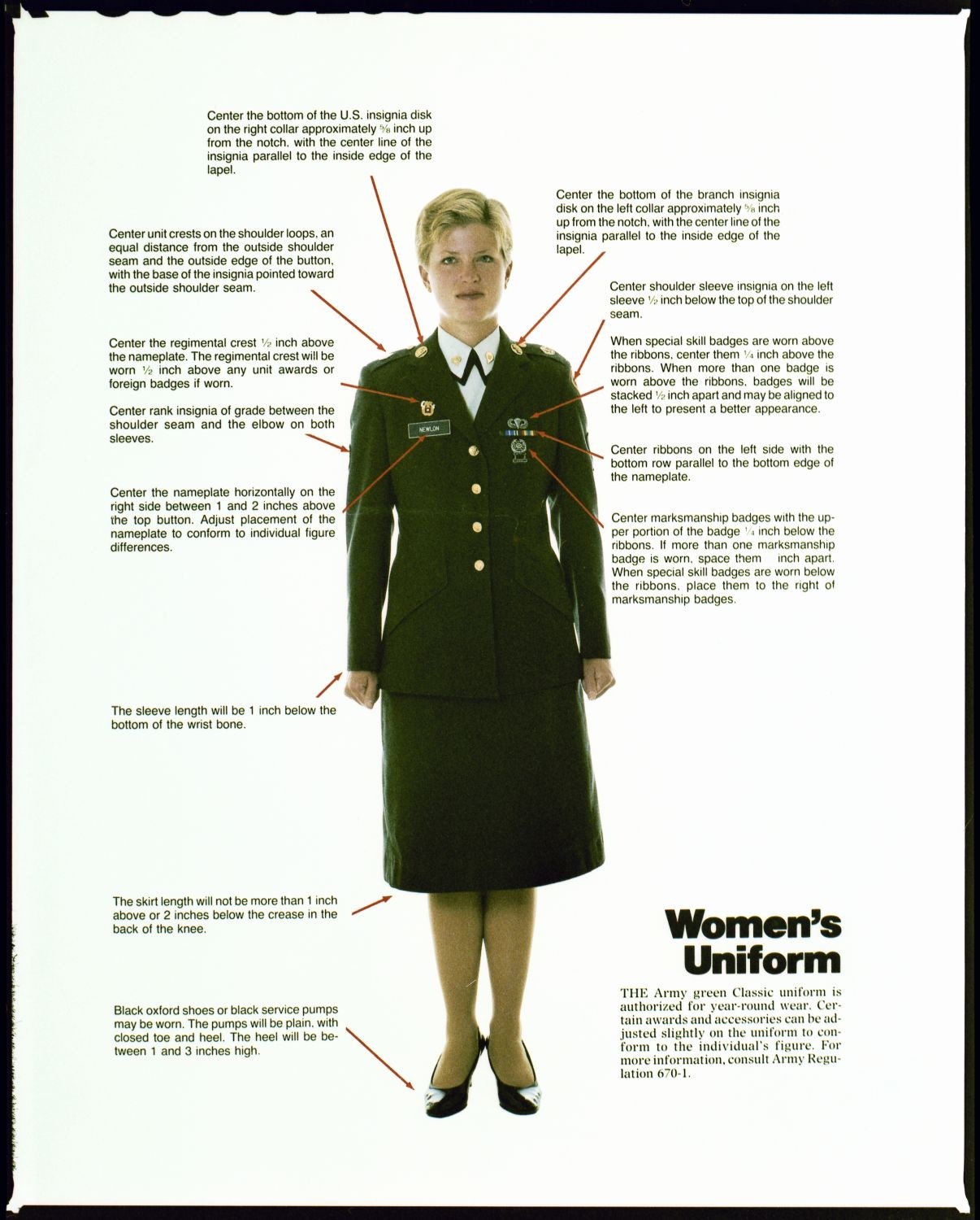 Fotografie: Uniformvorschrift für Soldatinnen der U.S. Army (AlliiertenMuseum/U.S. Army Photograph Public Domain Mark)