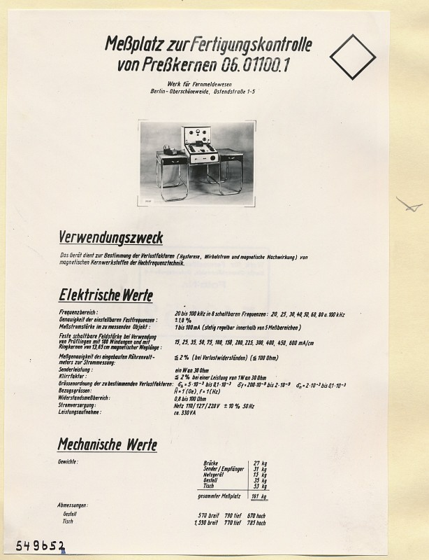 Infobaltt - Messplatz zur Fertigungskontrolle, Foto 1954 (www.industriesalon.de CC BY-SA)
