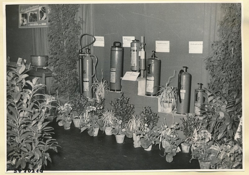 Arbeitsschutzausstellung im HF-Speisesaal 3, Foto 1954 (www.industriesalon.de CC BY-SA)