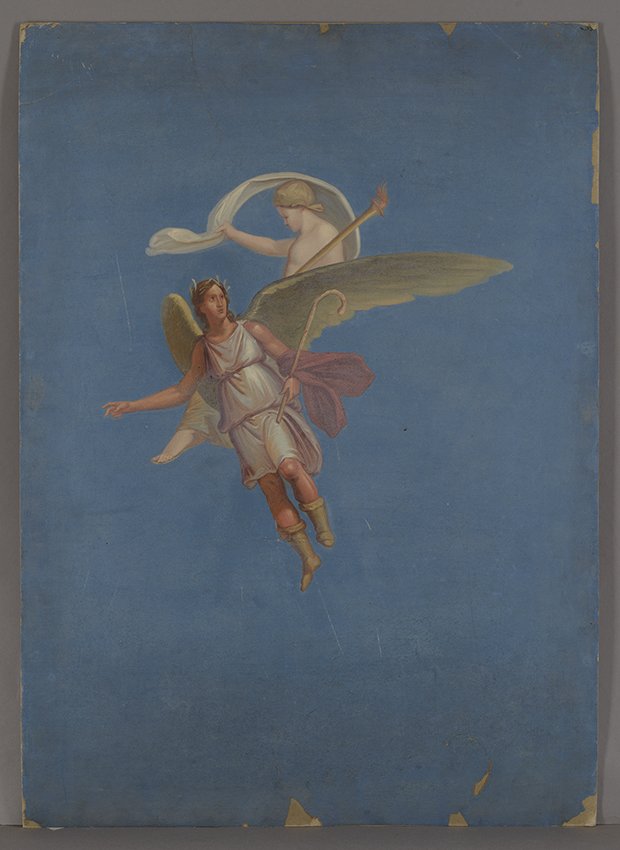 Zahn, Wilhelm: Schwebender Götterbote mit Mondgöttin (pompejanische Malerei), 1850er Jahre (Stadtmuseum Brandenburg an der Havel Public Domain Mark)