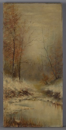 Unbekannt: Herbstlandschaft im Schnee, 1. Hälfte 20. Jahrhundert (Stadtmuseum Brandenburg an der Havel Public Domain Mark)