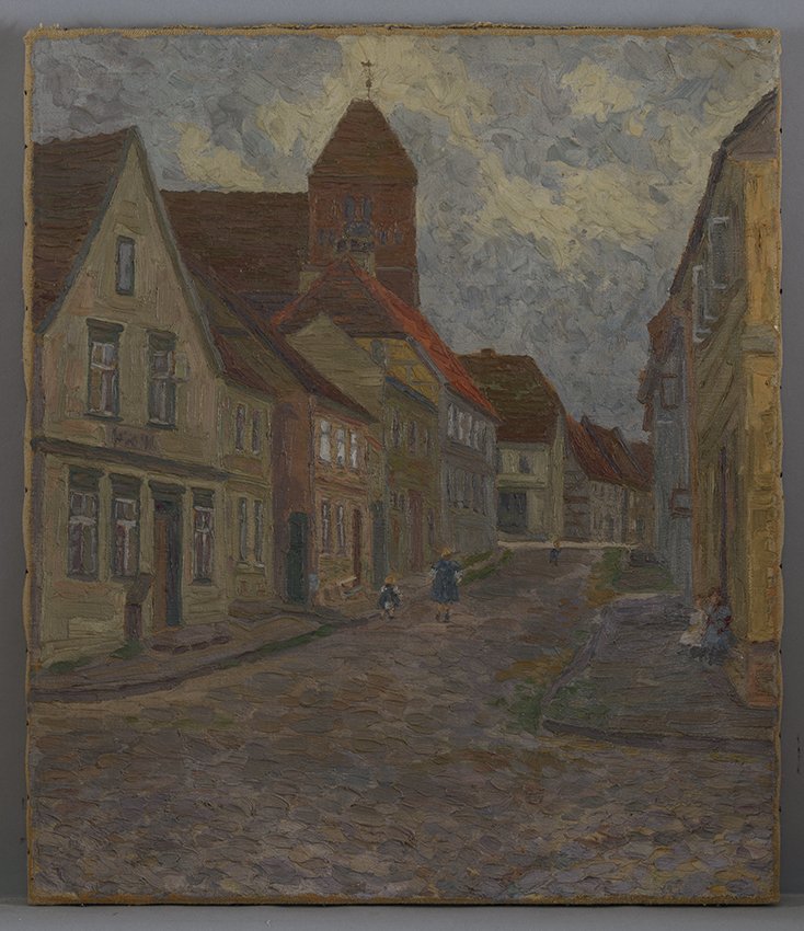 Schmidt, Luise: Straße in norddeutscher Stadt, 1. Hälfte 20. Jahrhundert (Stadtmuseum Brandenburg an der Havel Public Domain Mark)