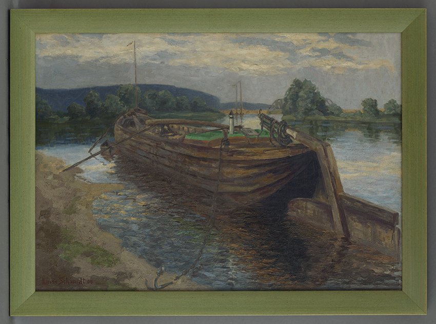 Schmidt, Luise: Flusslandschaft mit Kaffenkahn, 1908 (Stadtmuseum Brandenburg an der Havel Public Domain Mark)