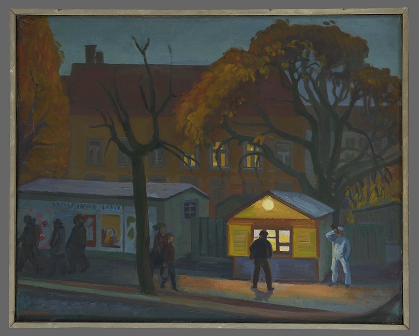 Rohn, Peter: Kiosk morgens am Trauerberg, 1959 (Stadtmuseum Brandenburg an der Havel CC BY-NC)