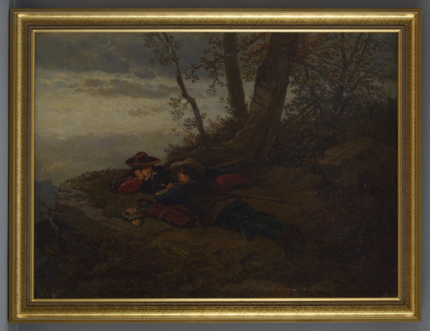 Hosemann, Theodor: Zwei Wanderer lagernd in Landschaft, 1859 (Stadtmuseum Brandenburg an der Havel Public Domain Mark)