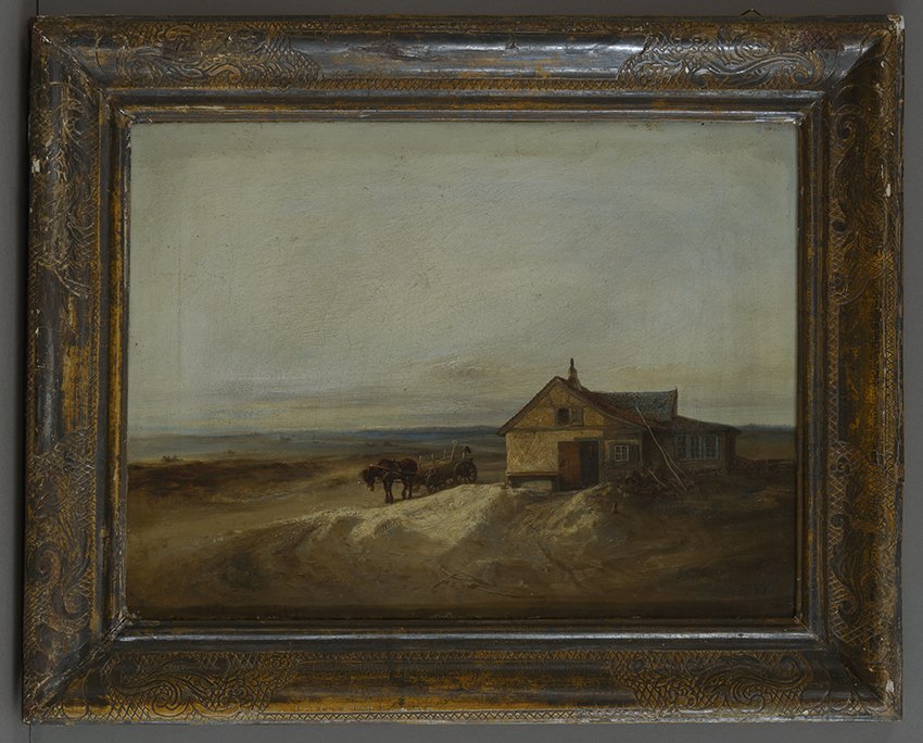 Hosemann, Theodor: Landschaft mit Haus und Pferdefuhrwerk, 1858 (Stadtmuseum Brandenburg an der Havel Public Domain Mark)