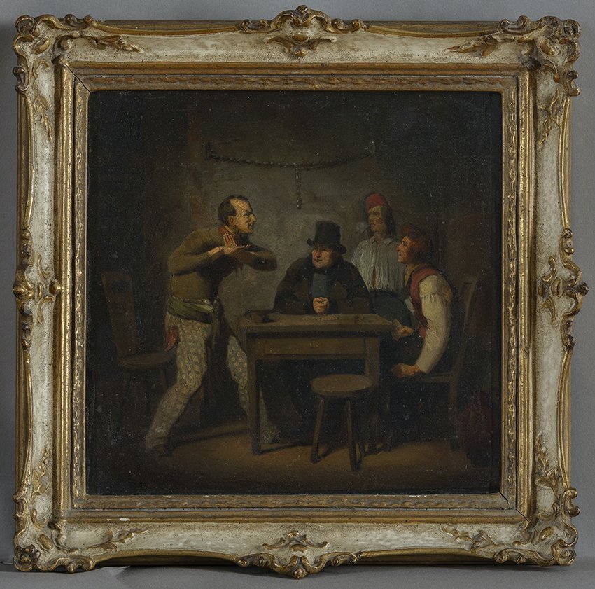 Unbekannt: Kartenspielende Männer im Wirtshaus, 1850-1870 (Stadtmuseum Brandenburg an der Havel Public Domain Mark)