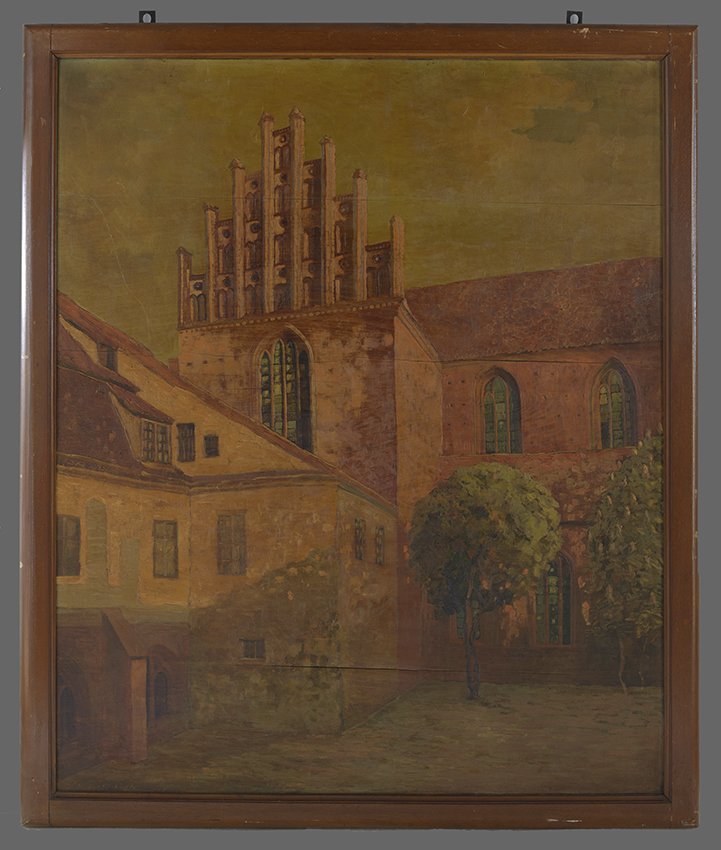 Hildebrandt, Paul: Friedgarten des Domes, Blick auf das Nordquerhaus (VII), wohl 1917 (Stadtmuseum Brandenburg an der Havel Public Domain Mark)