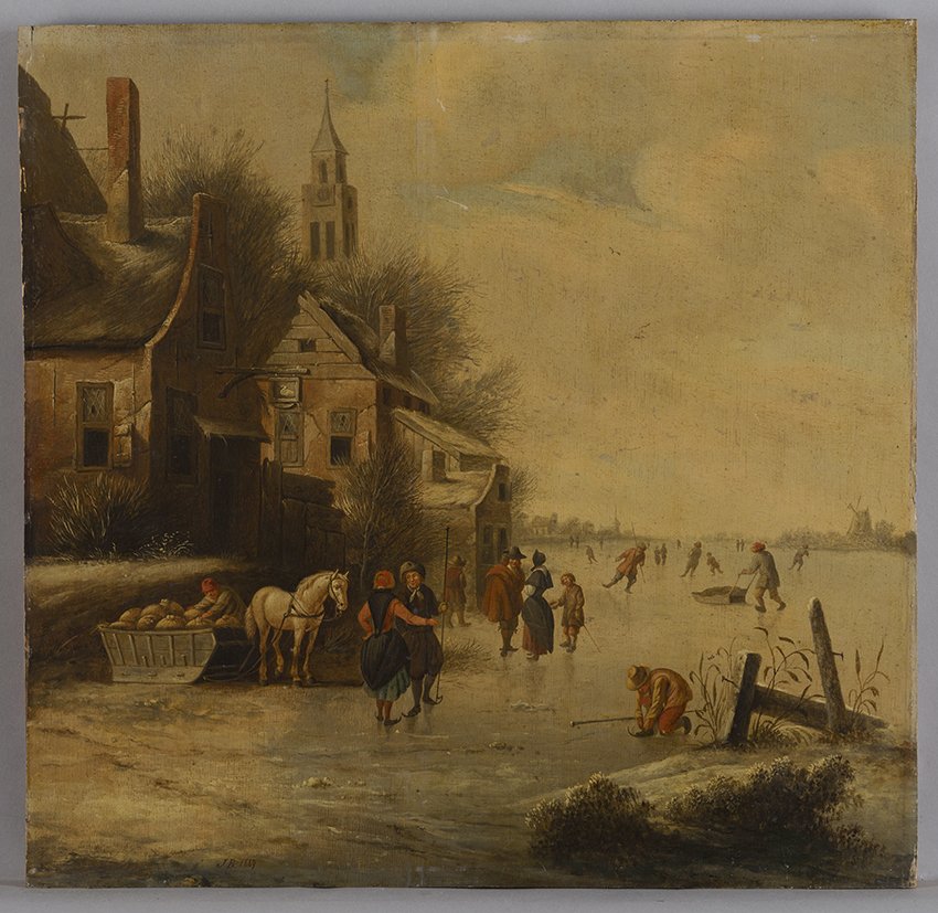 Niederländisch: Winterlandschaft mit Schlittschuhläufern, 17. Jahrhundert (?) (Stadtmuseum Brandenburg an der Havel Public Domain Mark)