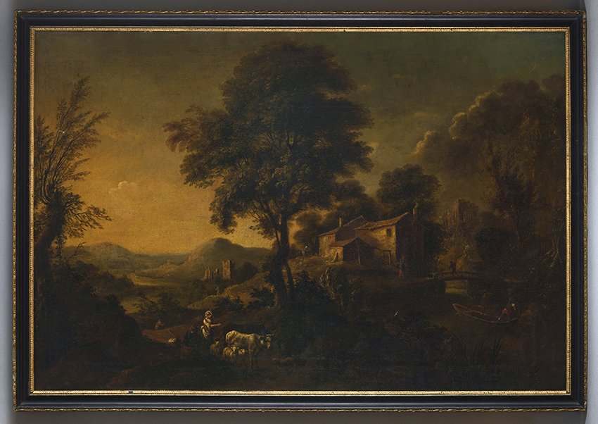 Unbekannt: Landschaft mit Hirtin, 18. Jahrhundert (Stadtmuseum Brandenburg an der Havel Public Domain Mark)