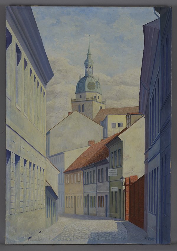 Kirchner, E: Blick von der Paulinerstraße auf die Katharinenkirche, 1935 (Stadtmuseum Brandenburg an der Havel Public Domain Mark)