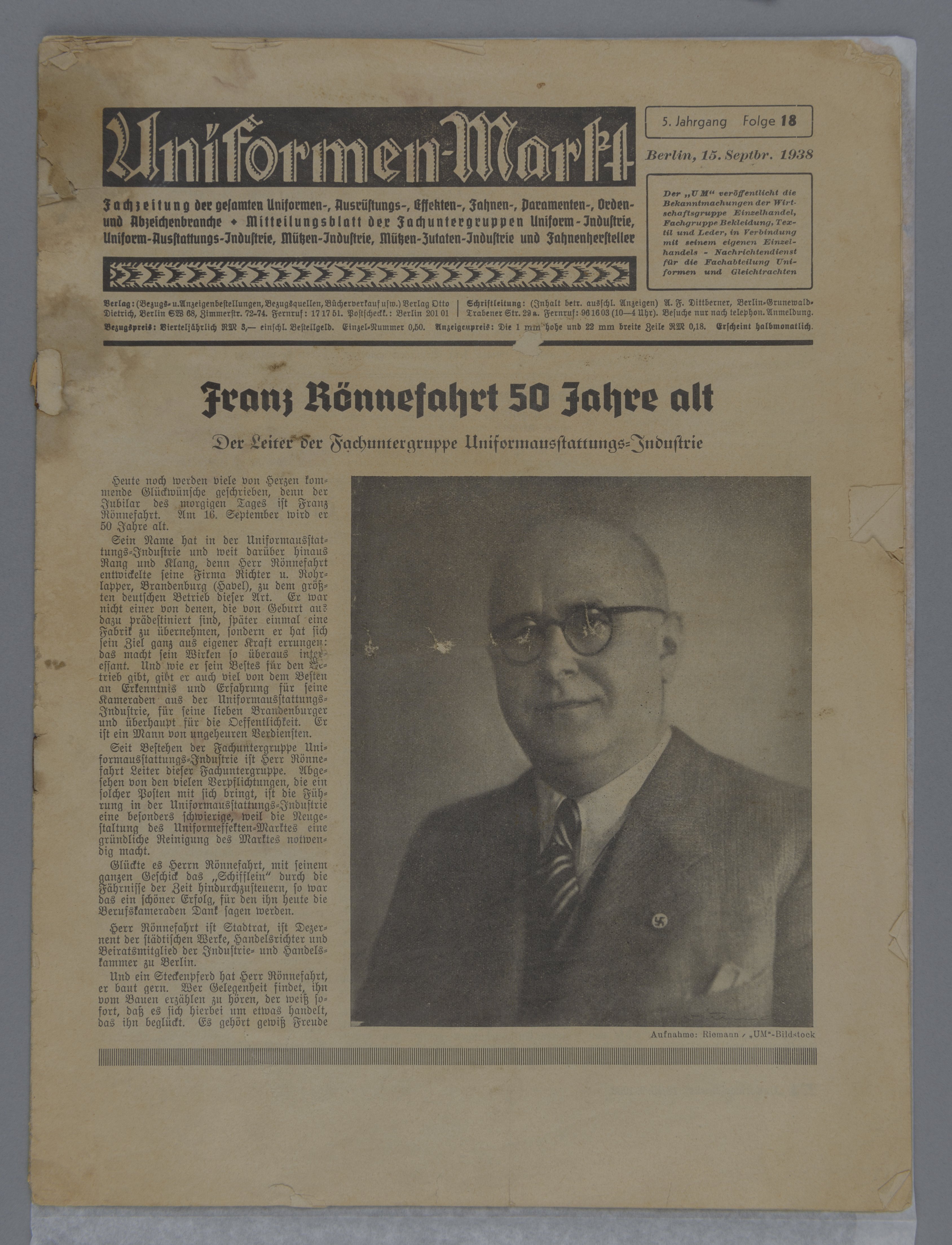 Presseartikel zu Franz Rönnefahrt (Stadtmuseum Brandenburg an der Havel CC BY-NC-SA)