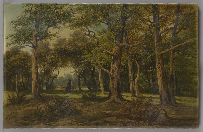 Gerold, F. A.: Waldlandschaft mit Lichtung und Schafherde, um 1890 (Stadtmuseum Brandenburg an der Havel Public Domain Mark)